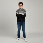 Boys Black and Grey Half-Zip Casual Pullover, काला, small image number null