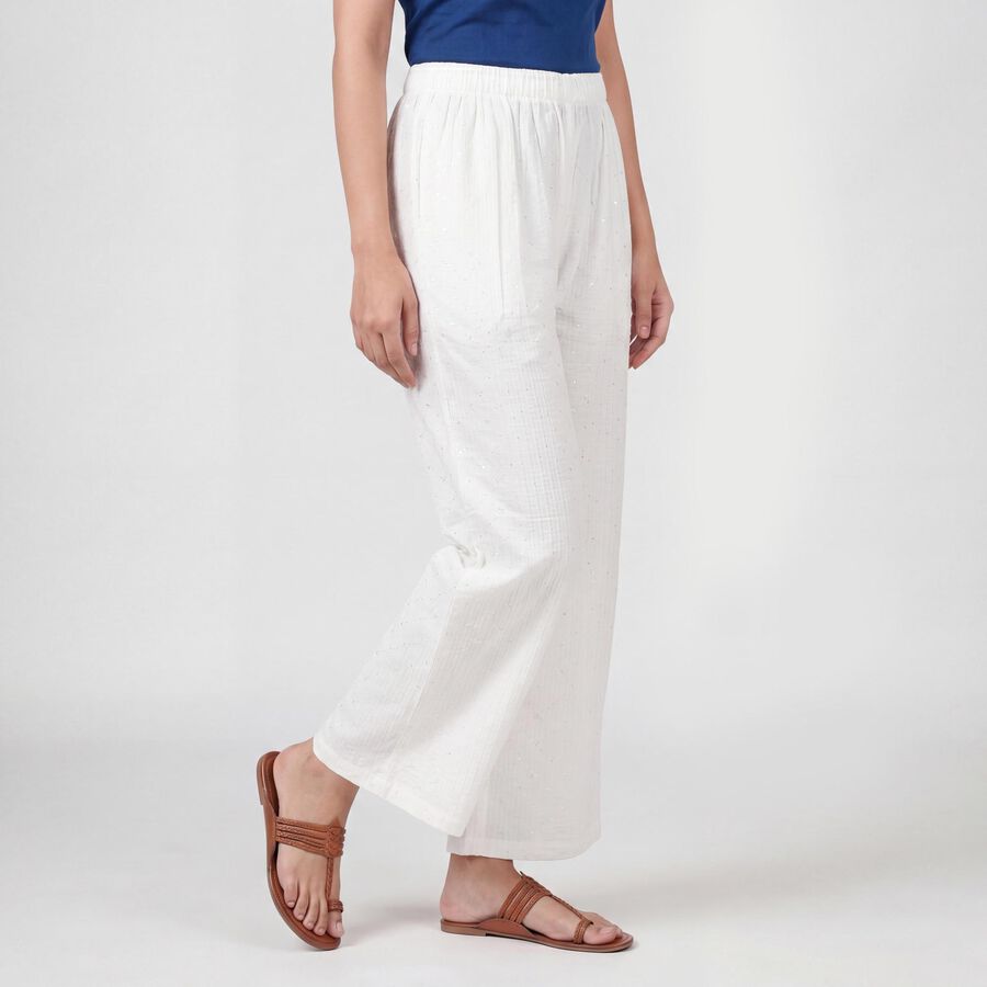 Women's Off White Wide-Leg Solid Palazzos, ऑफ व्हाइट, large