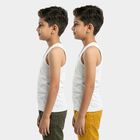 Boys White Cotton Round Neck Vest, सफ़ेद, small