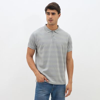 Men's Light Grey Polo Collar Casual T-Shirt