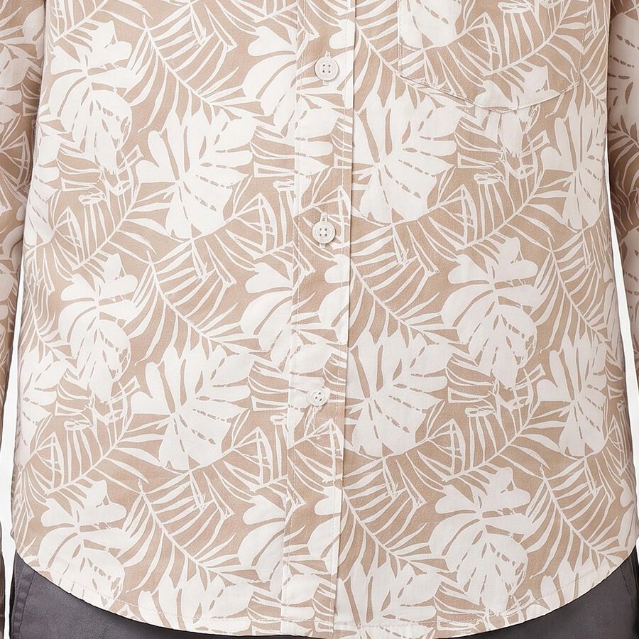 Boys Beige Cotton Collar Shirt, Beige, large