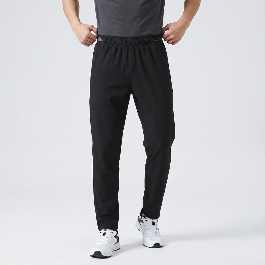 Men's Black Straight Fit Solid Track Pants, काला, large