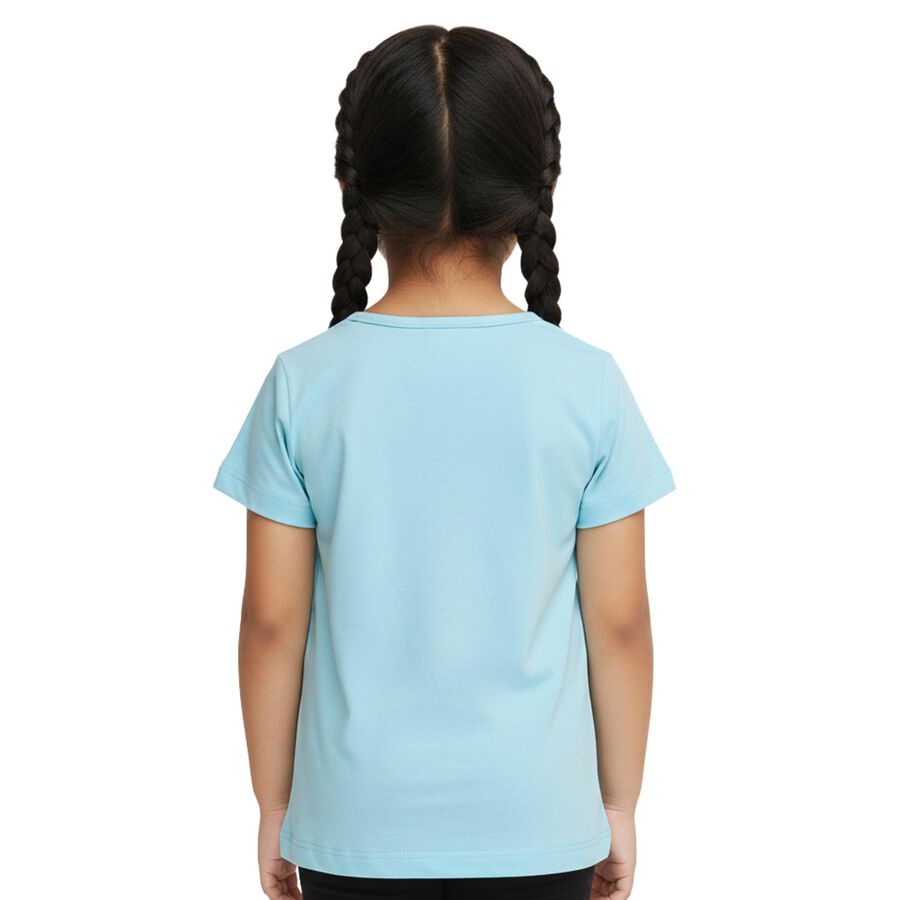 Girls Light Blue Cotton Round Neck Casual T-Shirt, हल्का नीला, large