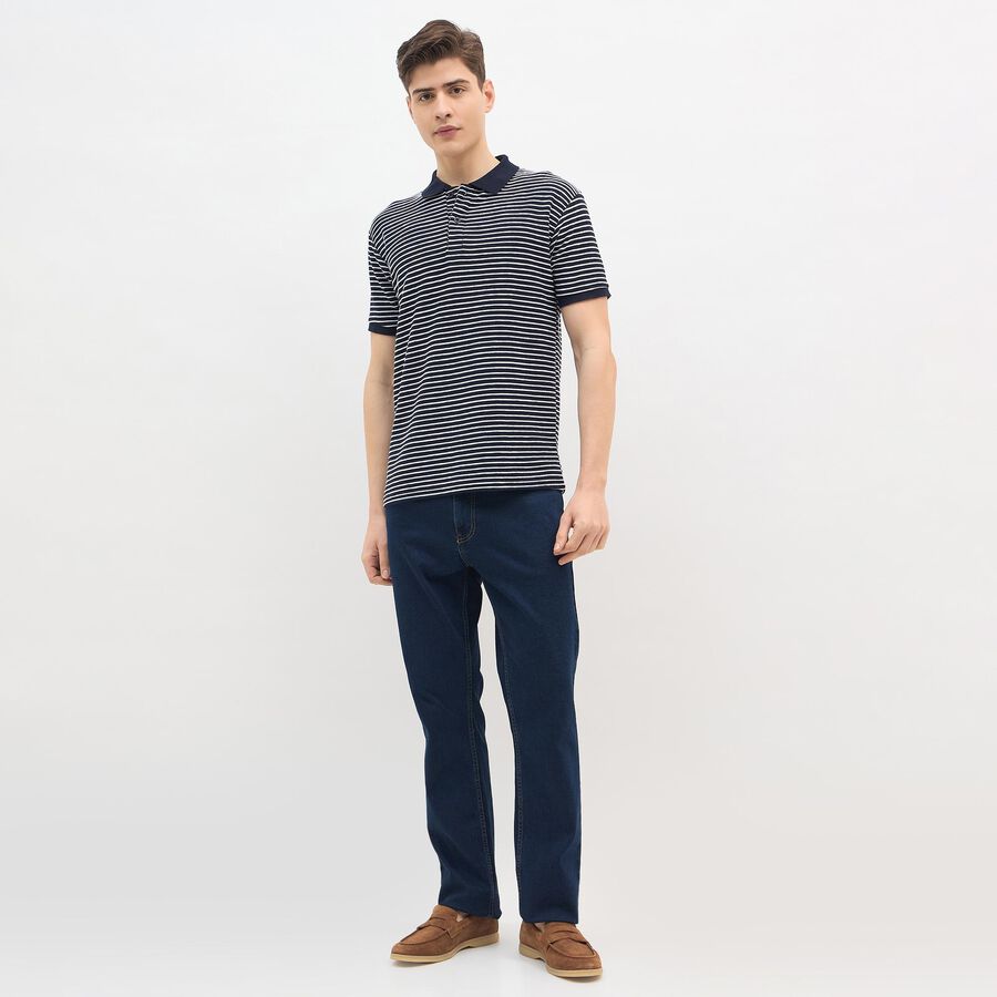Men's Navy Blue Polo Neck Casual T-Shirt, नेवी ब्लू, large