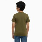 Boys Muted Olive Green Round Neck Casual T-Shirt, Olive, small