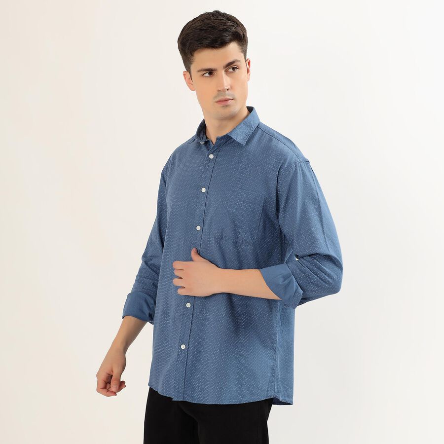 Men's Muted Steel Blue Cotton Classic Casual Shirt, Mid Blue, large image number null