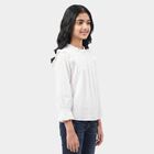 Girls White Round Neck Regular Top, सफ़ेद, small