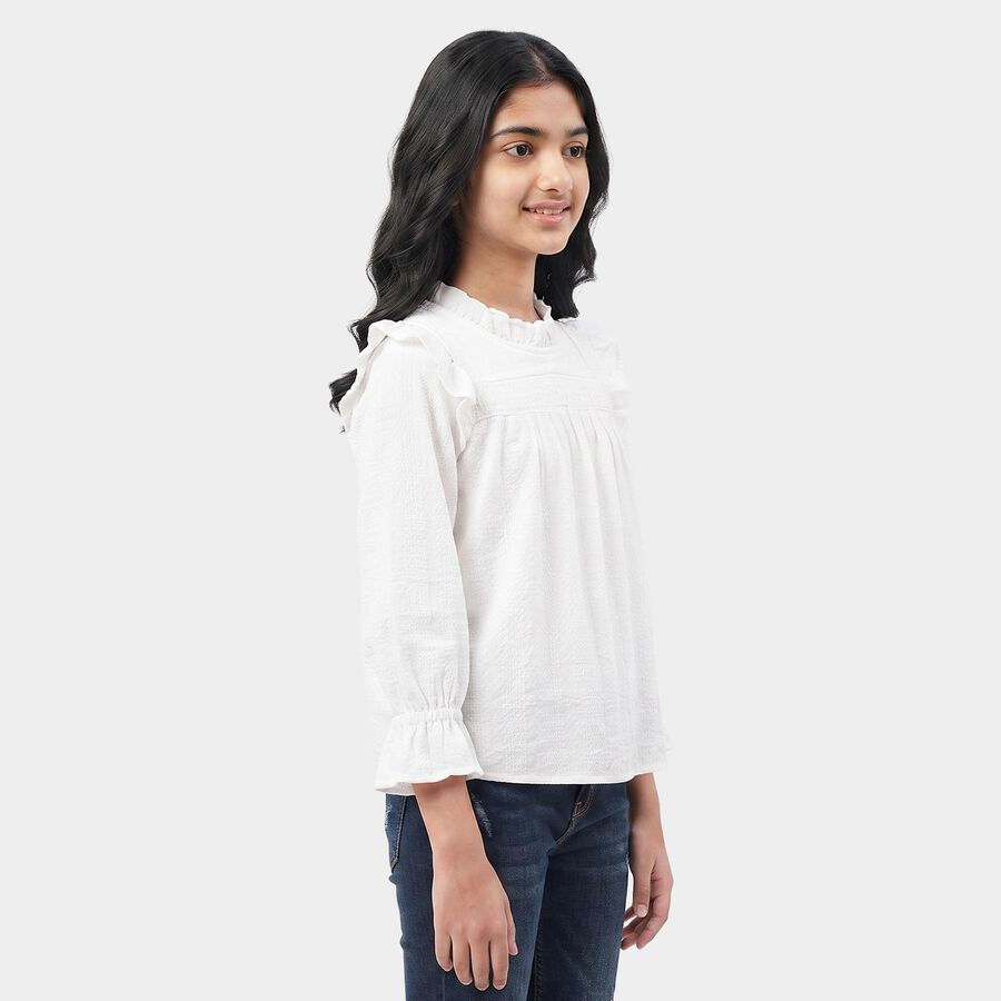 Girls White Round Neck Regular Top, सफ़ेद, large