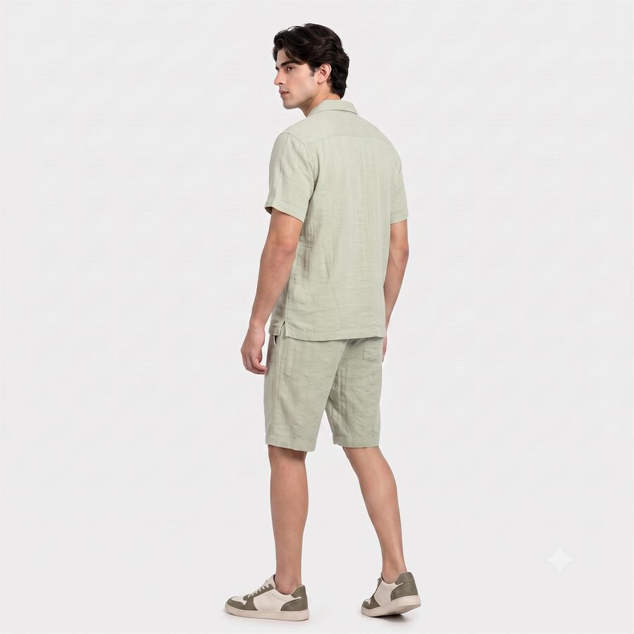 Men's Mint Green Cotton Camp Collar Co-ord Set, Light Green, large