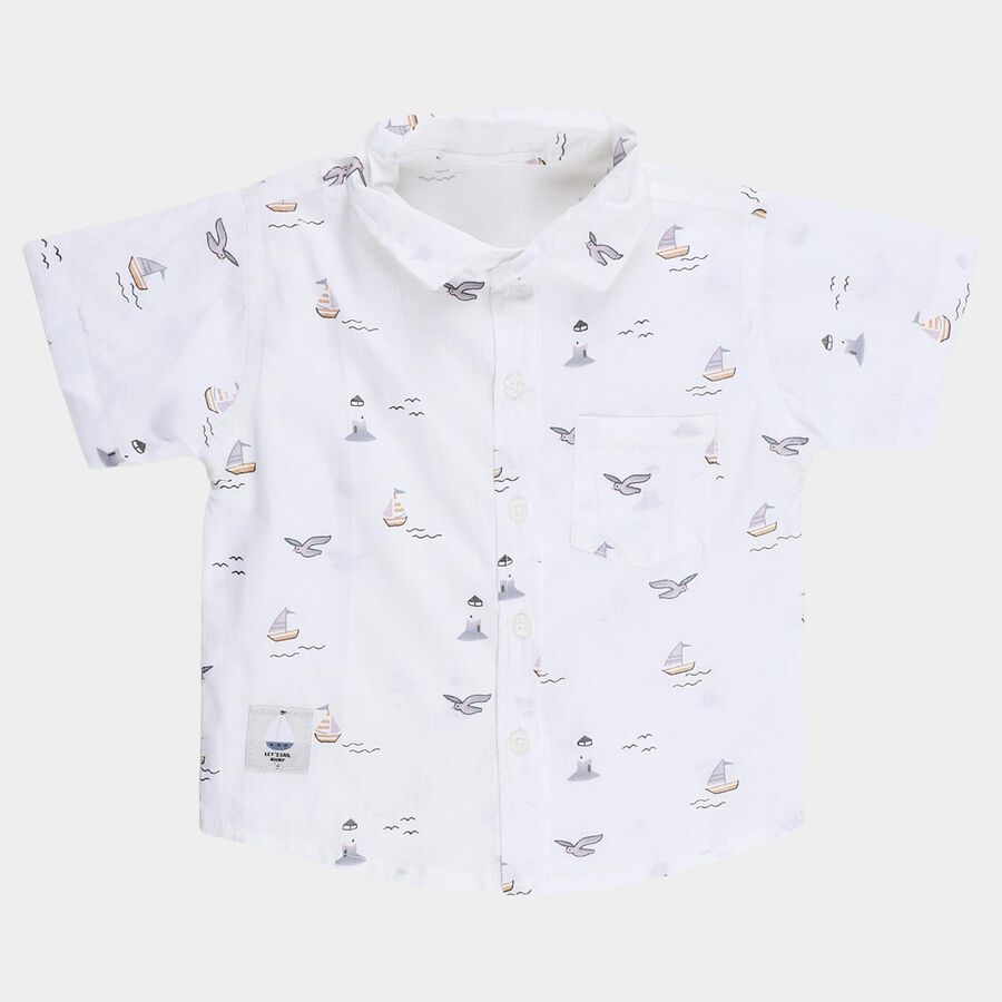 Infants Beige Cotton Half Sleeve Classic Collar Casual Shirt, Beige, large