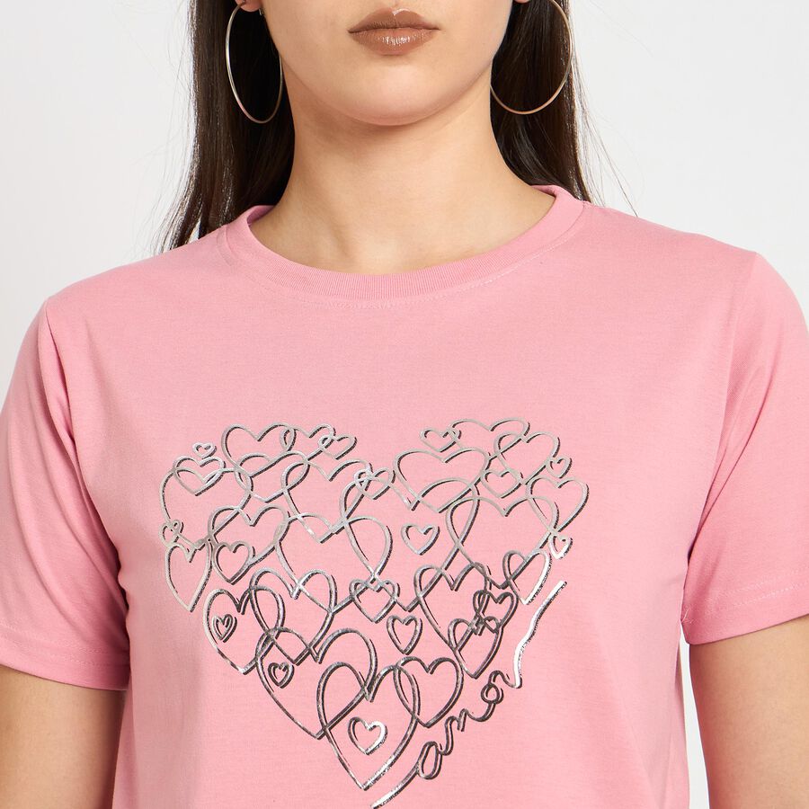 Ladies' Round Neck T-Shirt, हल्का गुलाबी, large image number null
