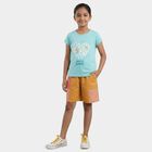 Girls' Teal Round Neck Casual T-Shirt, एक्वा, small