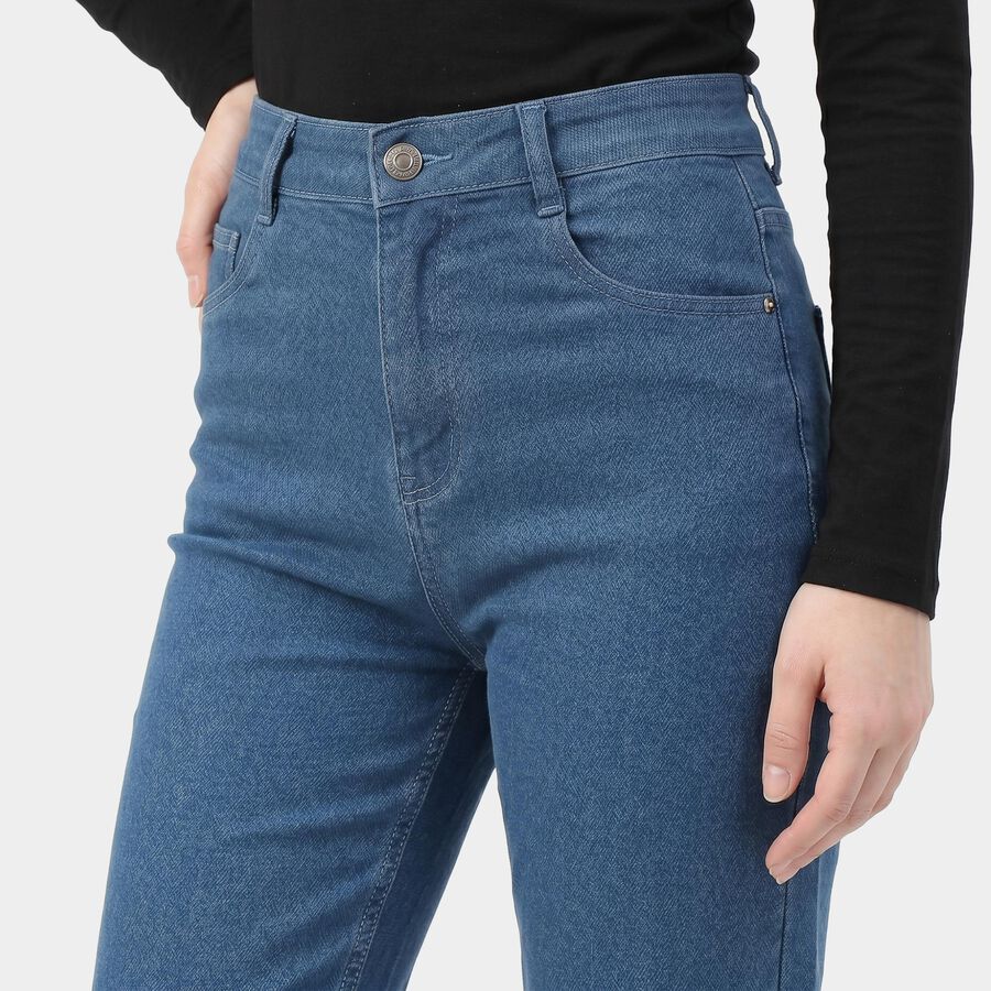 Women's Blue Straight Fit High-Rise Jeans, Mid Blue, large