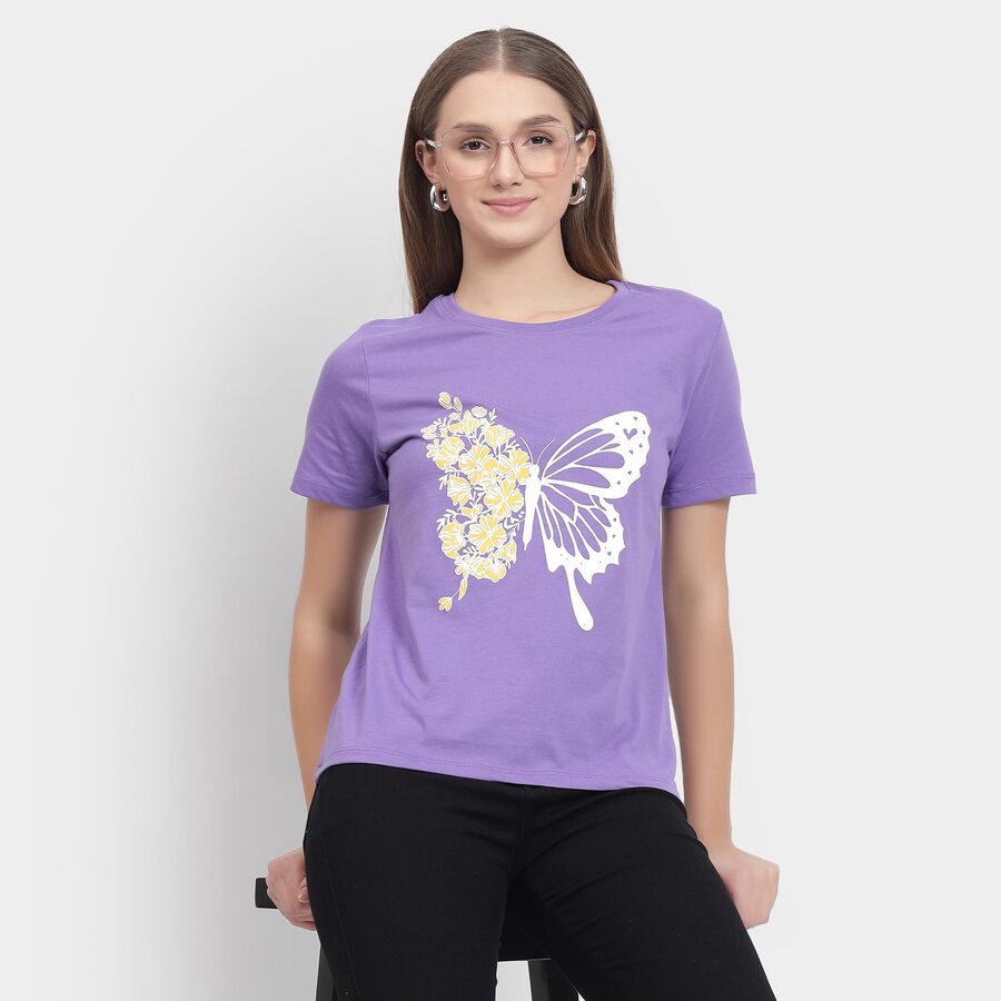 Ladies' Round Neck T-Shirt , बैंगनी, large image number null