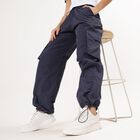 Women's Dark Navy Jogger High-Rise Cargo Trousers, नेवी ब्लू, small image number null