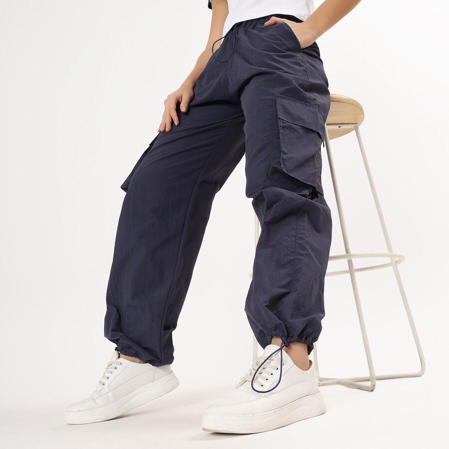 Women's Dark Navy Jogger High-Rise Cargo Trousers, नेवी ब्लू, large image number null