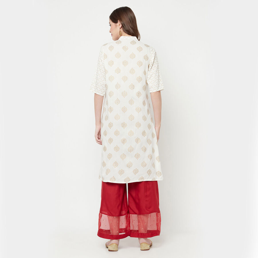 3/4th Sleeves Flared Kurta, Off White, large image number null