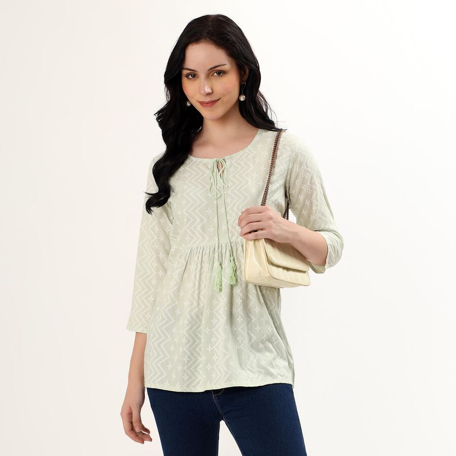 Women's Light Sage Green Round Neck Printed Kurti, Light Green, large image number null