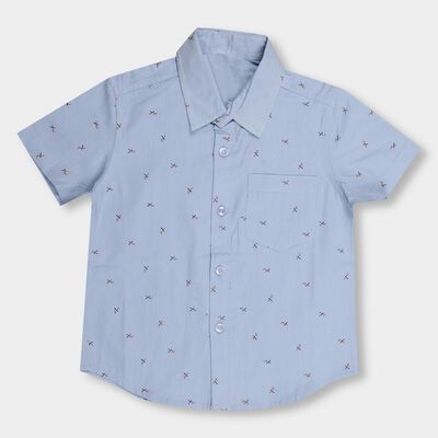Kids' Light Powder Blue Cotton Classic Collar Casual Shirt