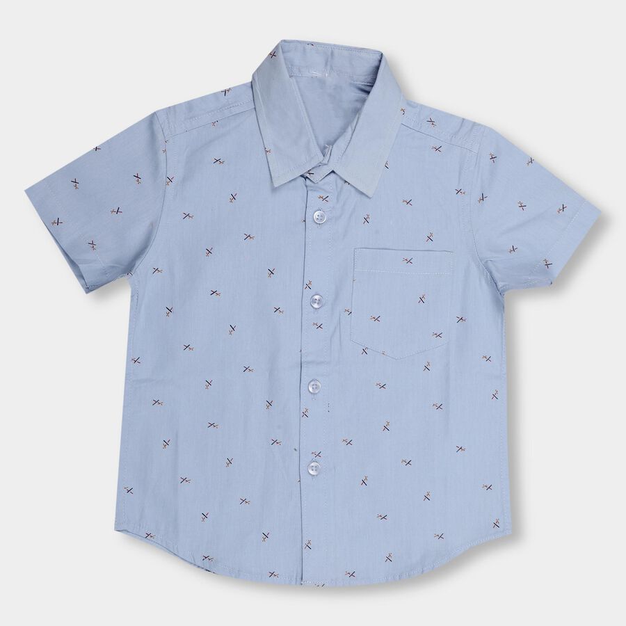 Kids' Light Powder Blue Cotton Classic Collar Casual Shirt, Light Blue, large image number null