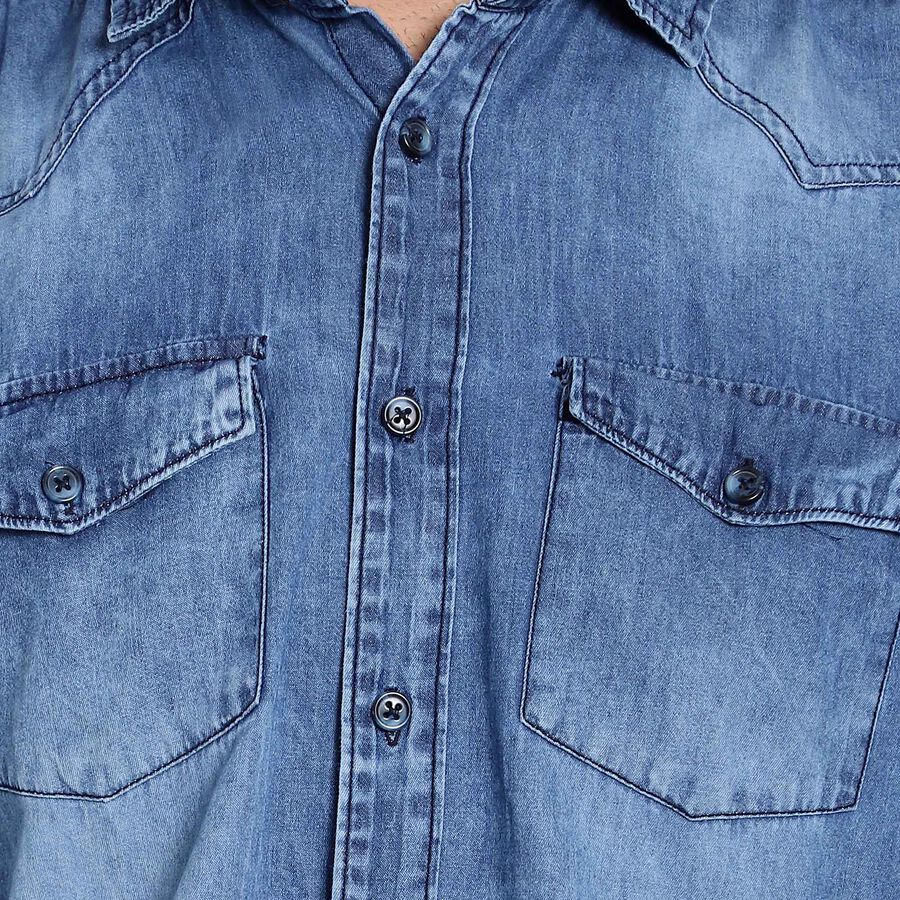 Cotton Solid Casual Shirt, Dark Blue, large image number null