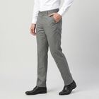 Men's Grey Slim Fit Flat-Front Formal Trousers, हल्का ग्रे, small