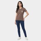 Women's Brown Round Neck Regular T-Shirt, Brown, small