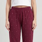Women's Maroon Straight Fit Heart Printed Lounge Pyjama, वाइन, small