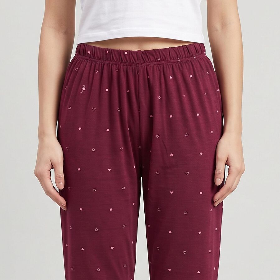 Women's Maroon Straight Fit Heart Printed Lounge Pyjama, वाइन, large