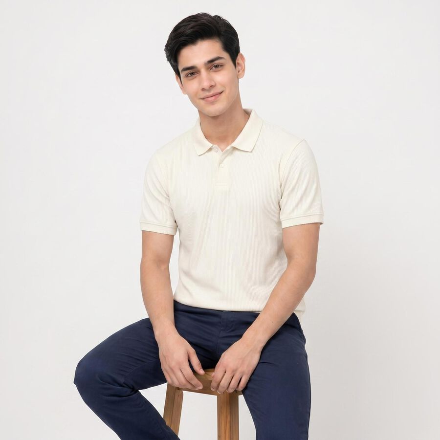 Men's White Polo Neck Polo T-Shirt, सफ़ेद, large