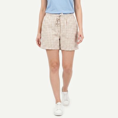Women's Beige Regular Fit Checked Shorts