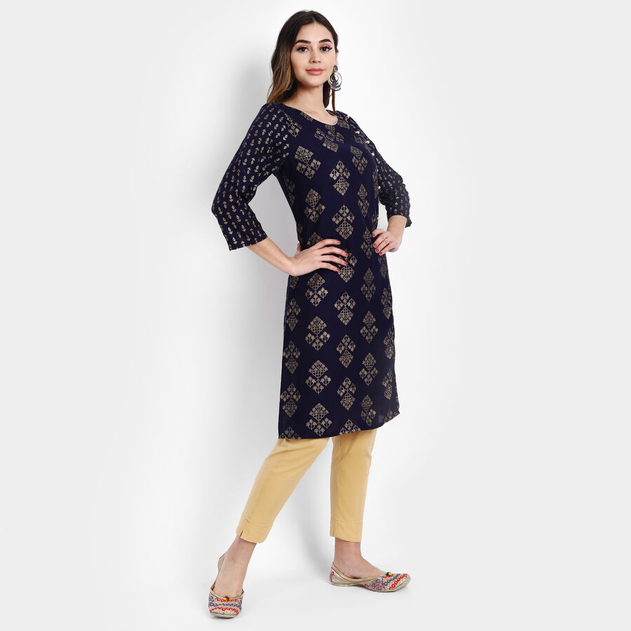 Printed Straight Kurta, Navy Blue, large image number null