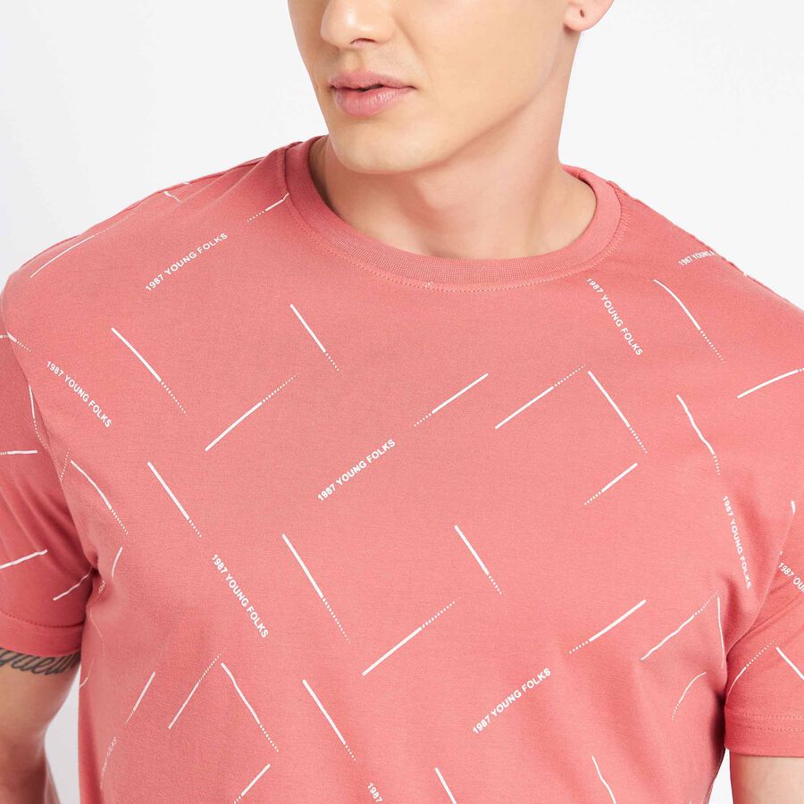 Cotton Round Neck T-Shirt, Peach, large image number null