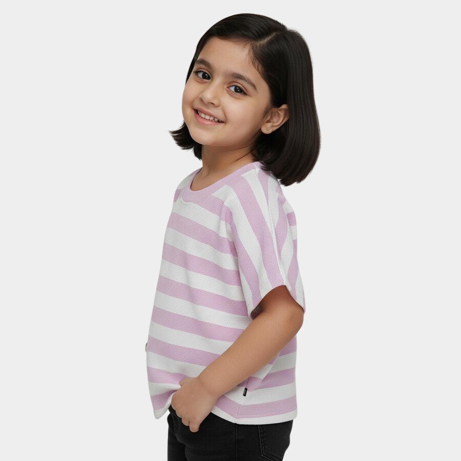 Girls' Lilac Round Neck Casual T-Shirt, लाइलेक, large