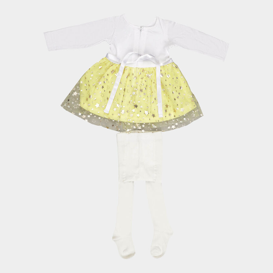 Infants Solid Round Neck Frock, Yellow, large image number null
