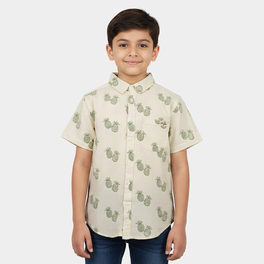 Boys White Cotton Casual Shirt, Off White, large