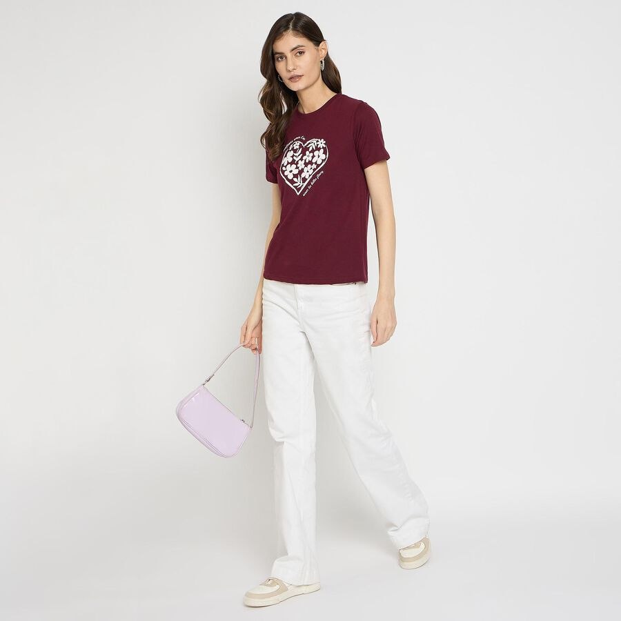 Ladies' Round Neck T-Shirt , वाइन, large image number null