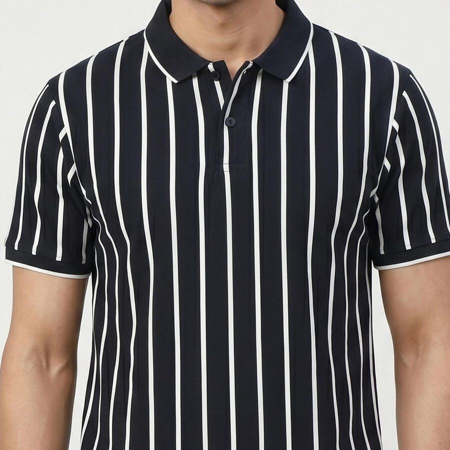 Men's Navy Blue Polo Neck Casual T-Shirt, नेवी ब्लू, large
