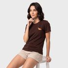 Women's Brown Round Neck Regular T-Shirt, Brown, small