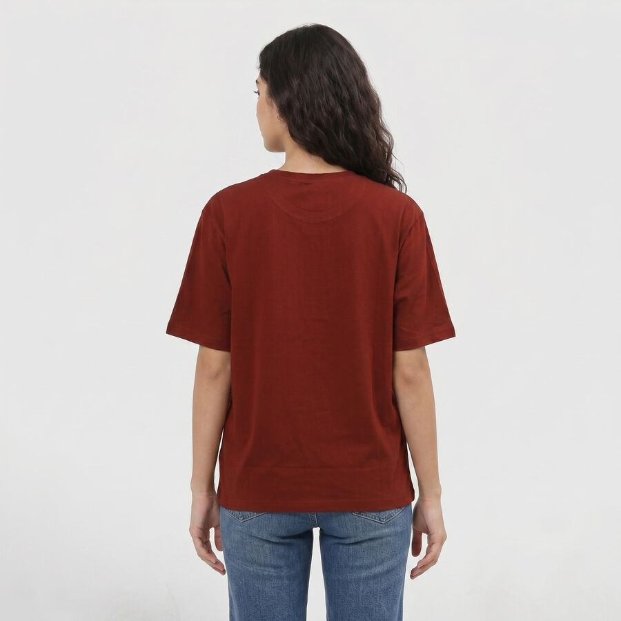 Women's Rust Cotton Round Neck Regular T-Shirt, रस्ट, large