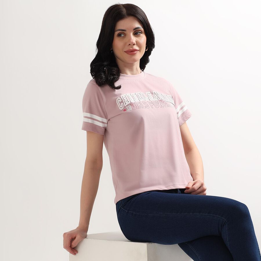 Ladies' 100% Cotton Round Neck T-Shirt, गुलाबी, large image number null
