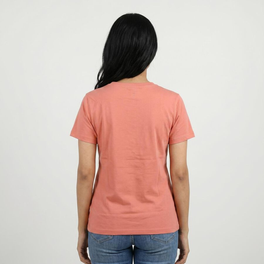 Women Pink Round Neck Casual T-Shirt, Pink, large