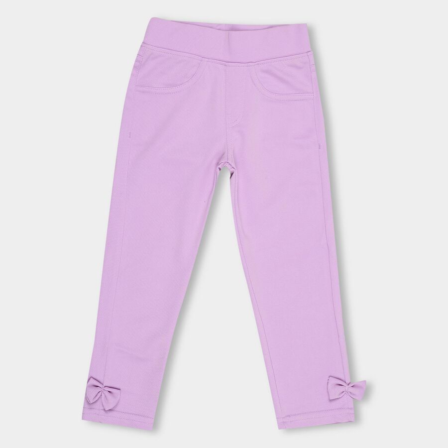 Girls' Lavender Regular Fit Pull-Up Trousers, Lilac, large image number null