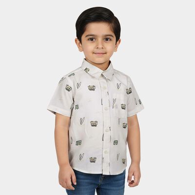 Boys White Cotton Half Sleeve Collared Casual Shirt