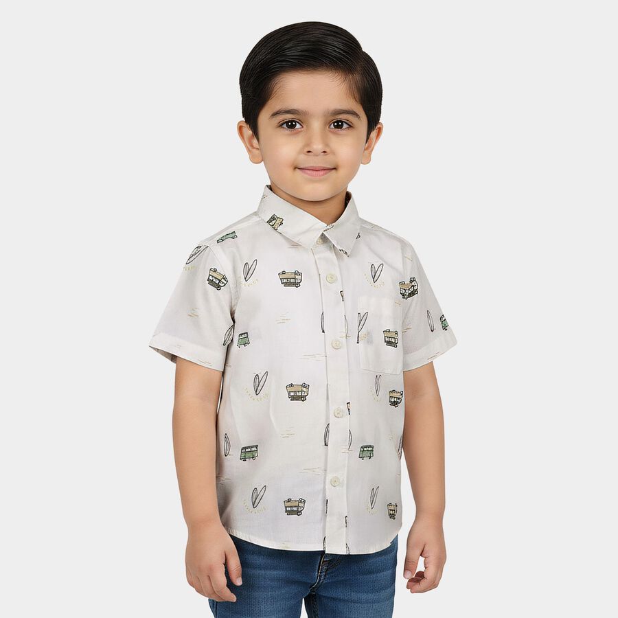 Boys White Cotton Half Sleeve Collared Casual Shirt, White, large