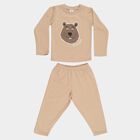 Boys' Beige Round Neck Cartoon Print Baba Suit, गहरा पीला, small image number null