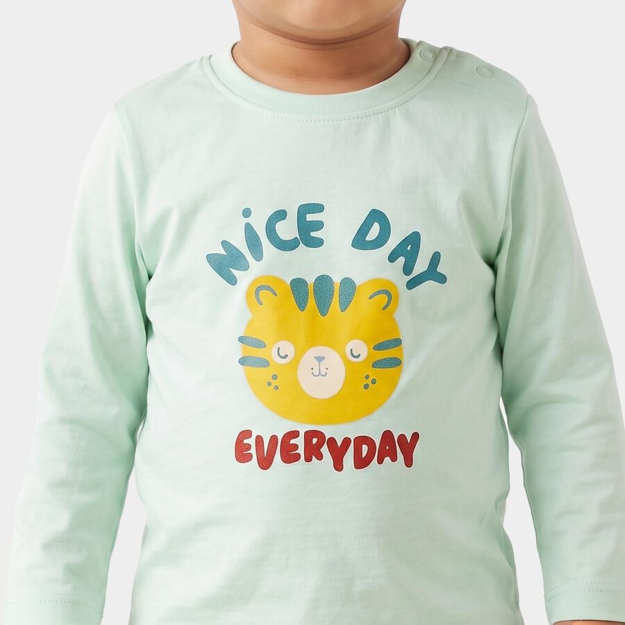 Infants Aqua Cotton Round Neck Regular T-Shirt, एक्वा, large