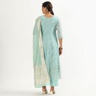 Women's Light Aqua Blue Round Neck Embroidered Kurta, हल्का नीला, small image number null