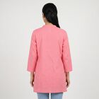 Women's Pink Cotton Mandarin Collar Embroidered Kurti, हल्का गुलाबी, small