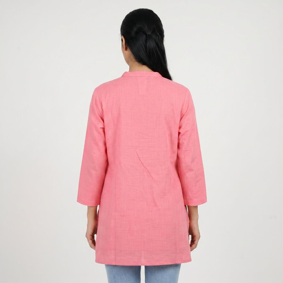 Women's Pink Cotton Mandarin Collar Embroidered Kurti, हल्का गुलाबी, large